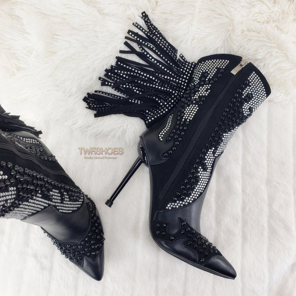Stunning Rhinestone Stud Sexy Fringe Ankle Boots Size 10 LAST ONE - Picture 6 of 13